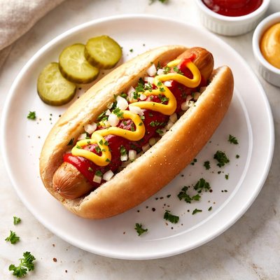Hotdog with ketchup and mustard