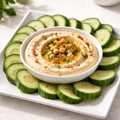 Hummus with cucumber slices
