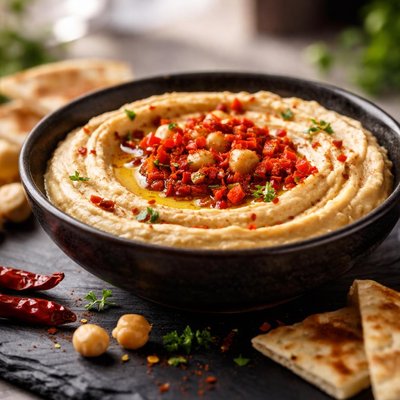 Hummus with red chilli bits