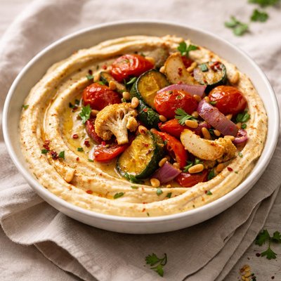 Hummus with roasted vegetables