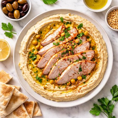 Hummus with turkey slices