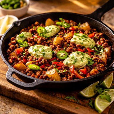 Hungryroot plant based chorizo and potato skillet avocado crema