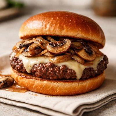 Hyvee mushroom onion swiss burger