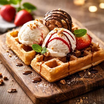 Ice cream and waffle