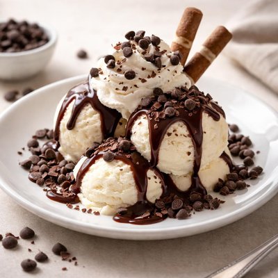 Ice cream sundae with chocolate chips