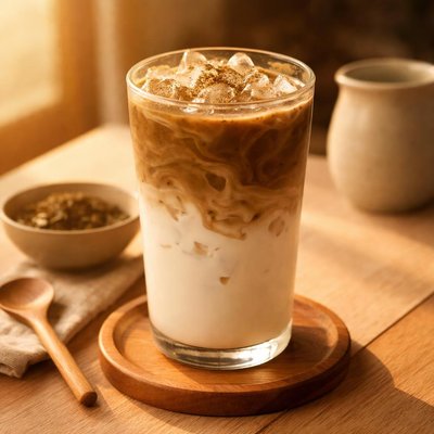 Ice hojicha latte