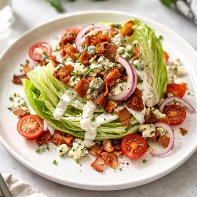 Iceberg salad bacon inions blue cheese