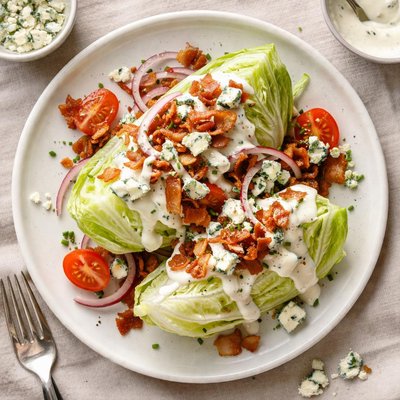 Iceberg salad bacon onions blue cheese