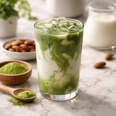 Iced almond milk matcha
