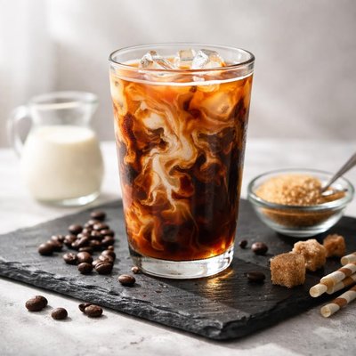 Iced coffee with cream and sugar