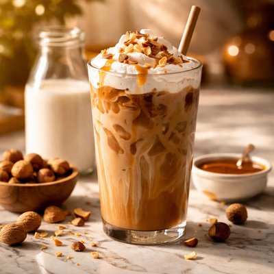 Iced coffee with hazlenut