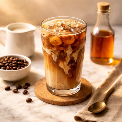 Iced coffee with milk and syrup