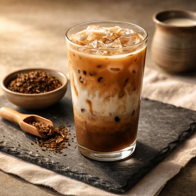 Iced hojicha latte