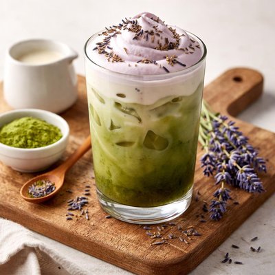 Iced lavender cream oatmilk matcha