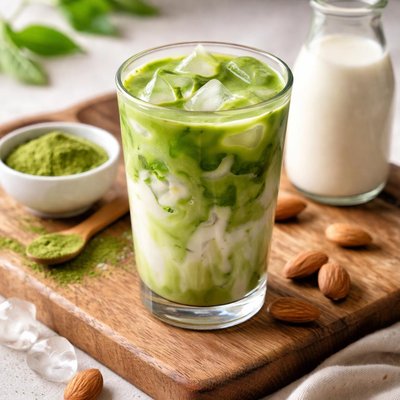 Iced matcha latte almond