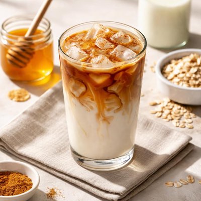 Iced miel latte oat milk