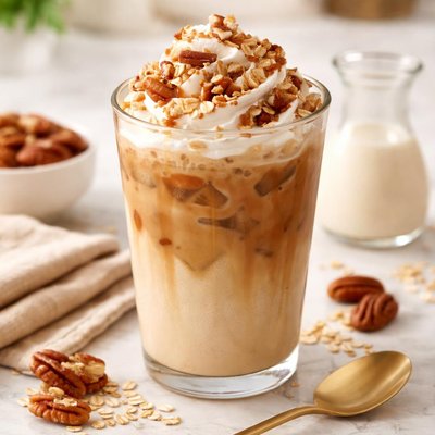 Iced pecan crunch oatmilk latte