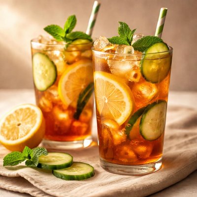 Iced tea with lemon and cucumber