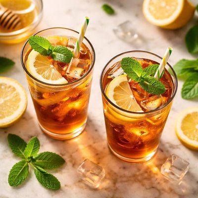 Iced tea with lemon and mint
