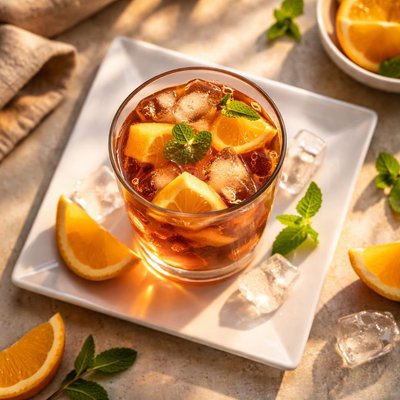 Iced tea with orange chunks