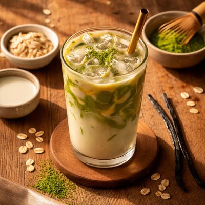 Iced vanilla matcha oat latte