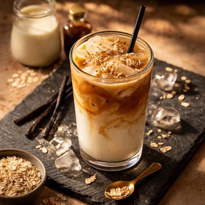 Iced vanilla oat milk latte