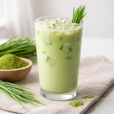 Iced wheat grass milk