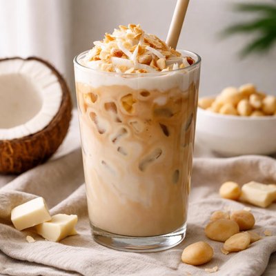 Iced white chocolate coconut macadamia nut latte