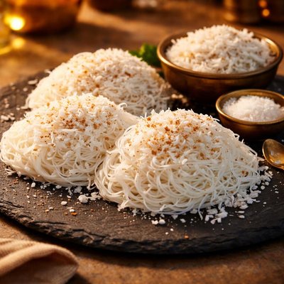 Idiyappam with sugar and coconut