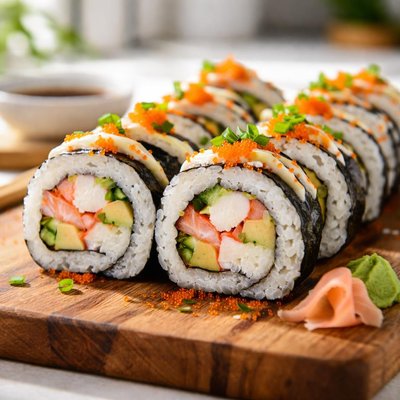 Imitation crab sushi roll