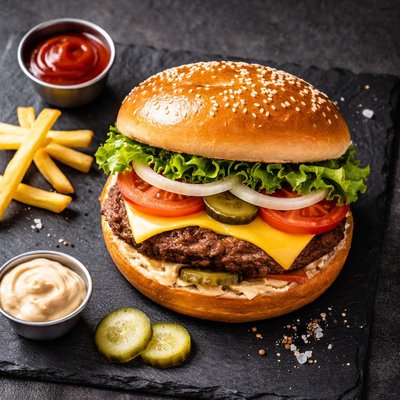 In n out cheeseburger with everything on it