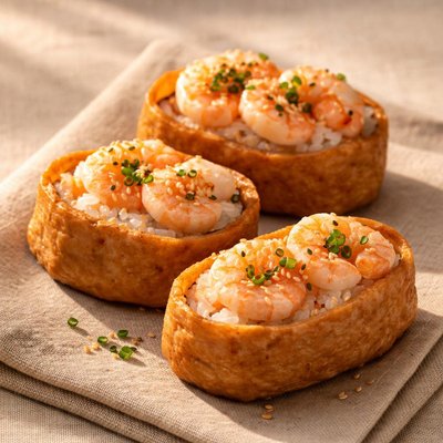 Inari sushi with shrimp