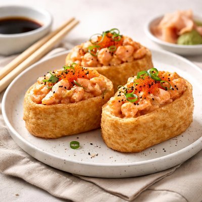 Inari sushi with spicy topping