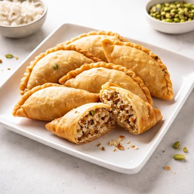 Indian coconut filled samosa gajiya
