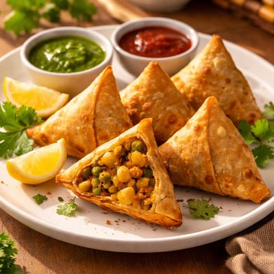 Indian panjabi aloo pea samosa