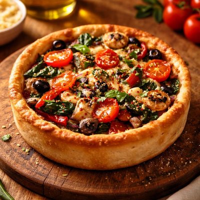 Individual deep dish vegetable pizza