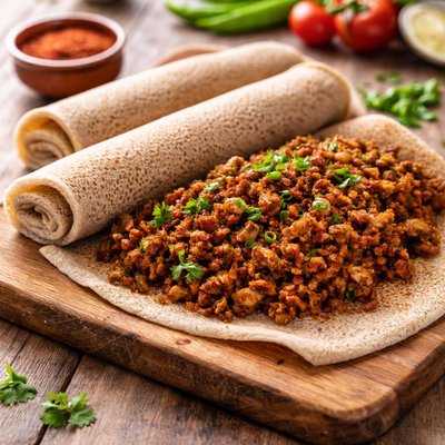 Injera with minced meat