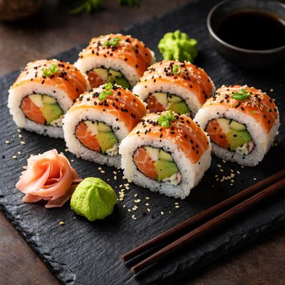 Inside out salmon aguacate