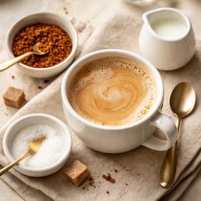 Instant coffee with milk and sugar