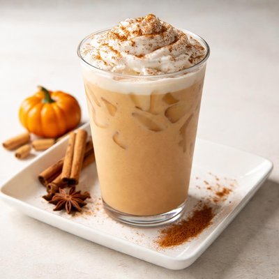 Istarbucks venti iced pumpkin chai tea latte with almond milk