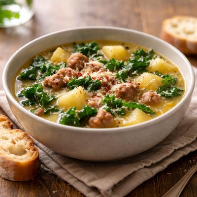 Italian sausage soup with potatoes and kale