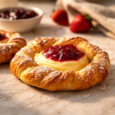Jam and custard danish pastry