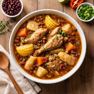Jamaican chicken red peas soup with food