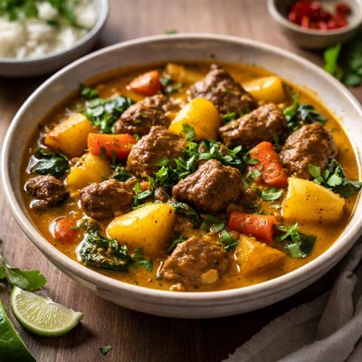 Jamaican lamb curry eith veg and potatoes