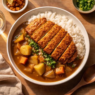 Japanese curry chicken cutlet with potato