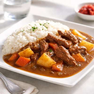 Japanese curry with rice and beef