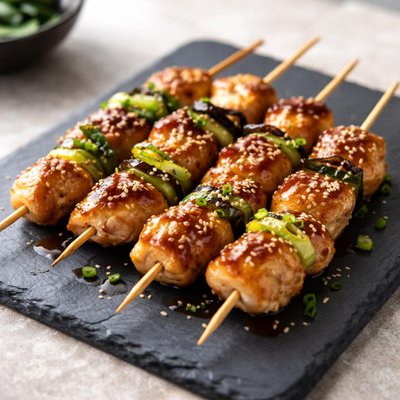 Japanese yakitori chicken skewers