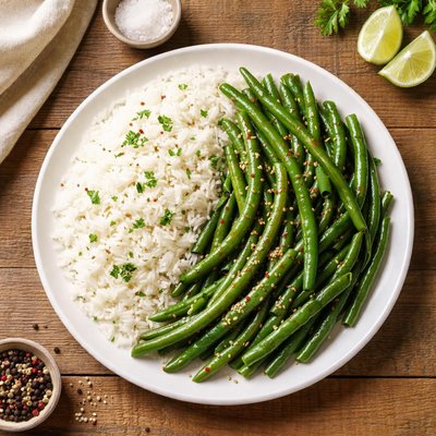 Jasmin rice and green beans