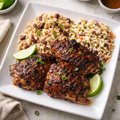 Jerk chicken rice and coleslaw