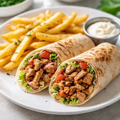 Jerusalem bakery shawarma wrap and fries
